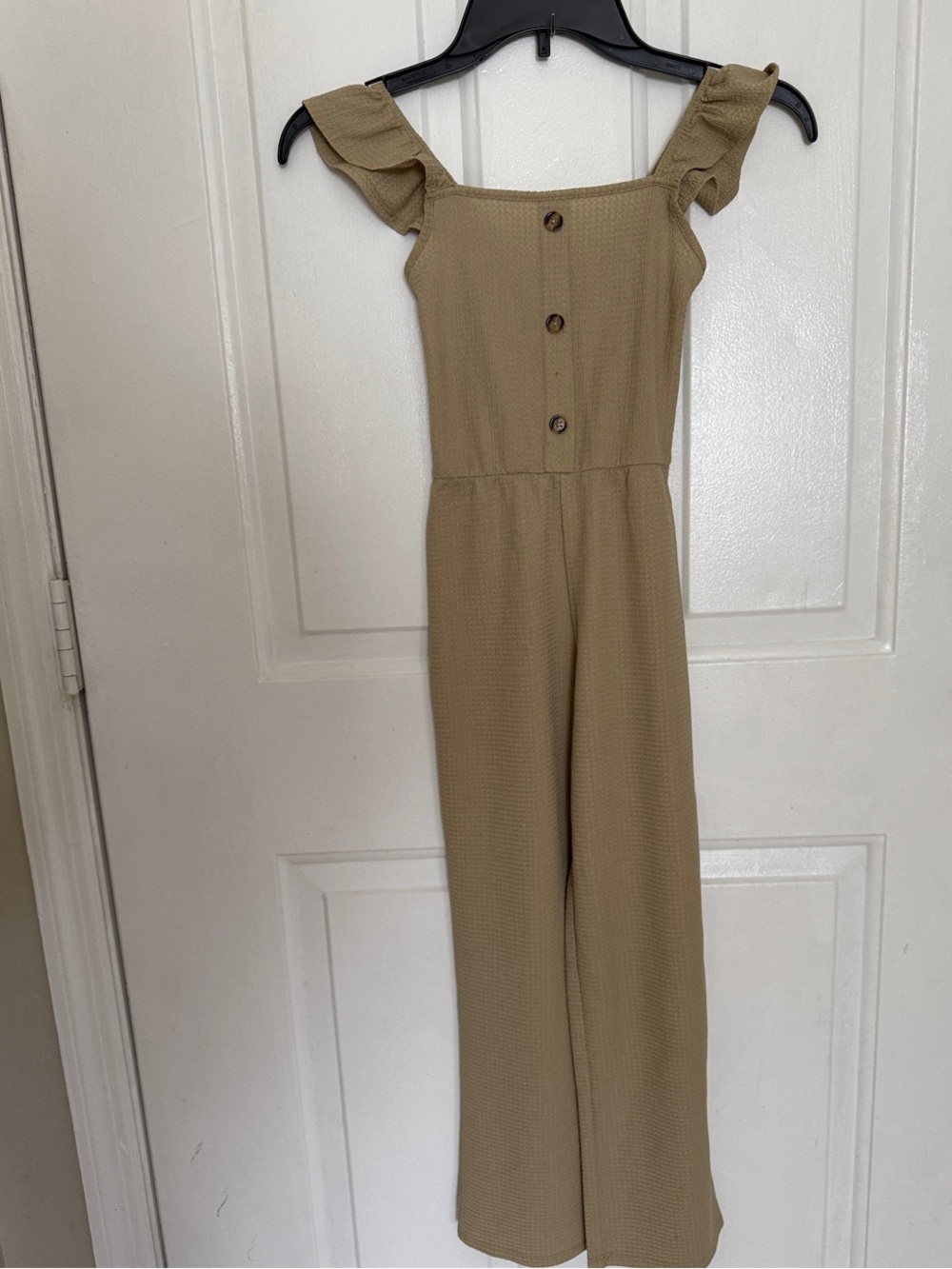 Girls Ruffle Strap Wide-Leg Jumpsuit in Khaki Size 7
